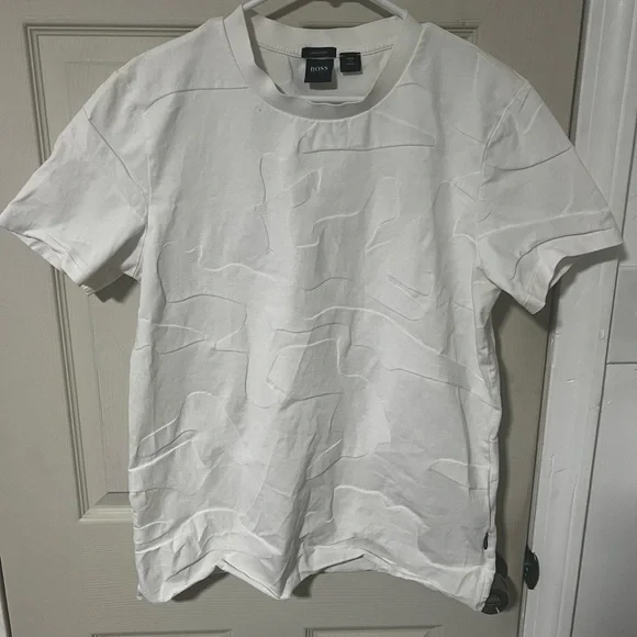HUGO BOSS MERCERISED-COTTON T-SHIRT WITH LARGE JACQUARD-WOVEN MONOGRAMS SIZE M - Picture 3 of 6